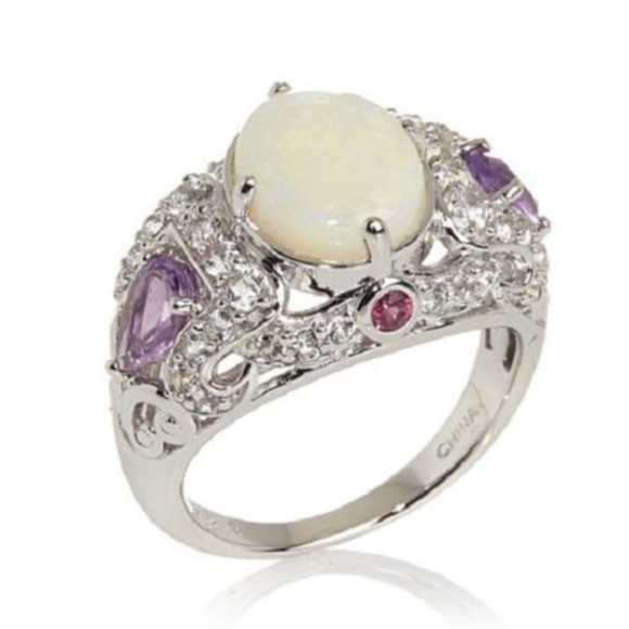 Authentic Victoria Wieck Opal & Pink Amethyst Ring Sterling Silver Size 7!